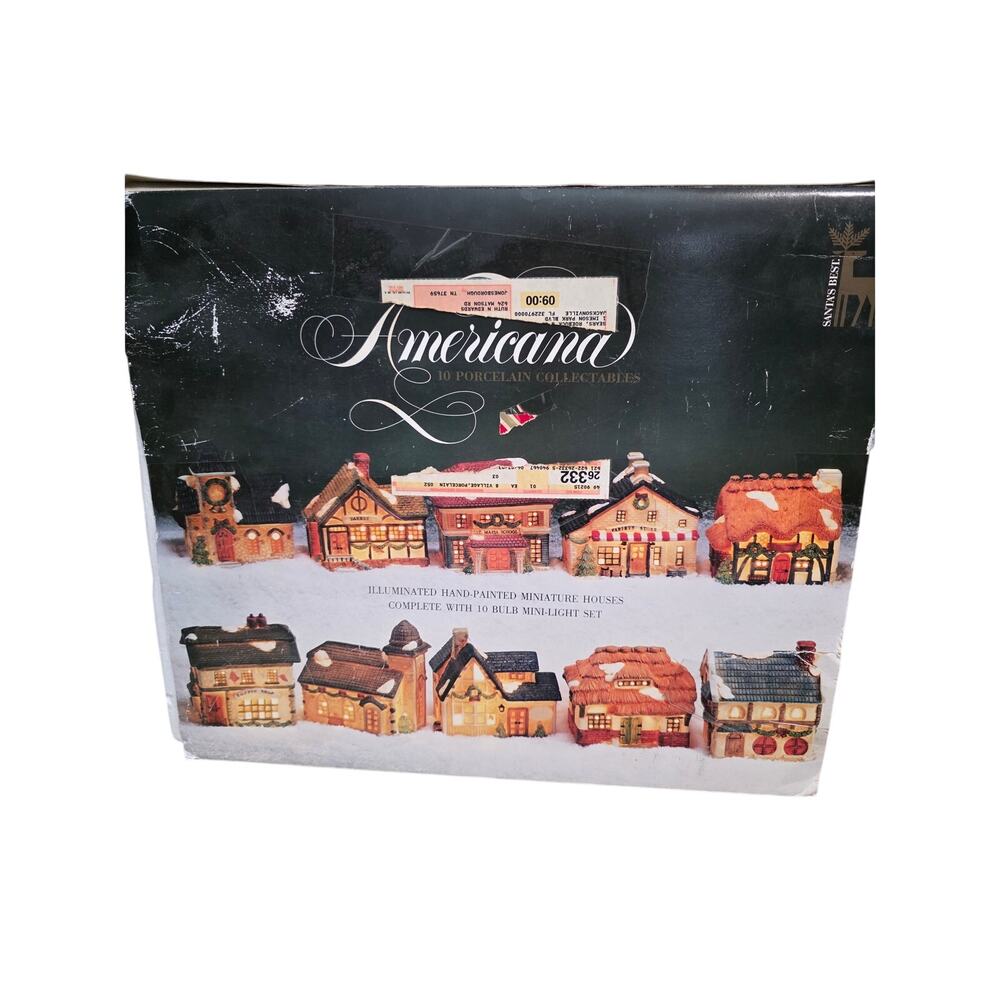 1993 Santa's Best Americana 10 Piece Porcelain Lighted Houses